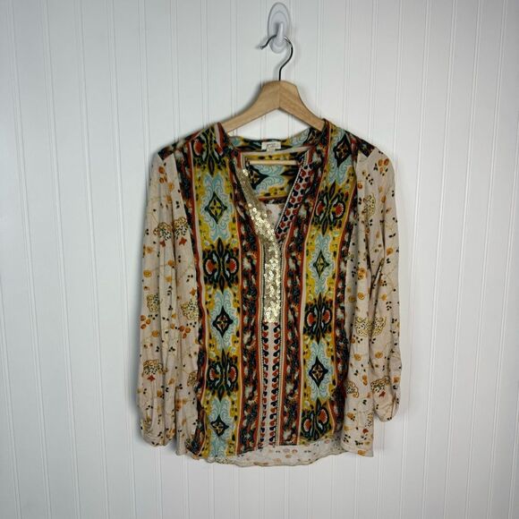 tiny Tops - Anthropologie Tiny Top XS Multicolor Boho Peasant Floral Sequins Casual Summer